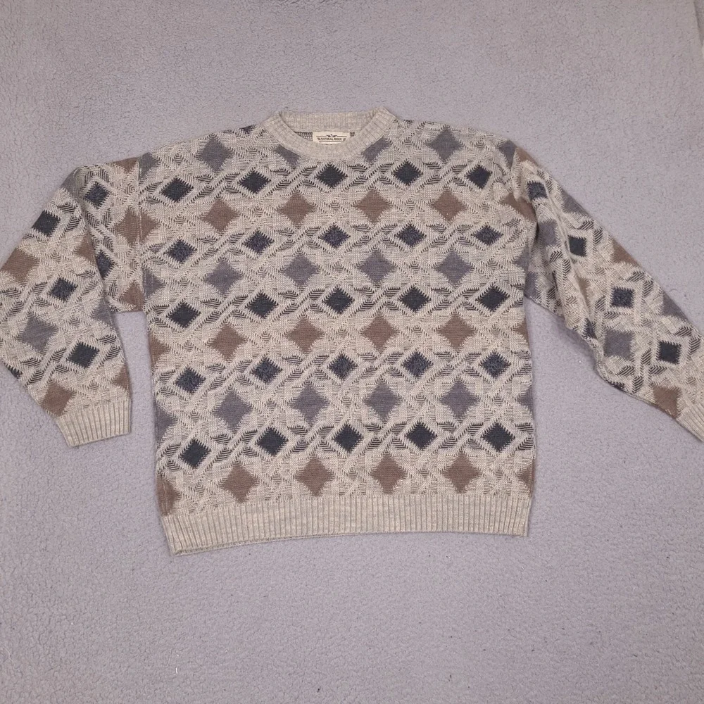 Vintage 90s Natural Issue Sweater Mens XL Tan Brown Textured Cotton Knit